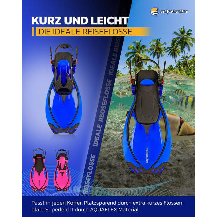 Набір для сноркелінгу AQUAZON Miami, набір для плавання, набір для дайвінгу, маска для дайвінгу з загартованими лінзами проти запотівання, силікон, напівсухий сноркель, регульовані ласти для дітей, темно-синій, розмір 27/31