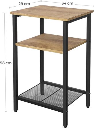 Журнальний столик VASAGLE, тумбочка, невеликий диванний столик, спальня, вітальня, легке складання, стабільний, сталевий каркас, індустріальний стиль, медово-коричневий-чорний LET201B05, 34 x 29 x 58 см, одинарний з полицею