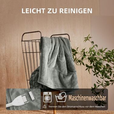 Ковдра з підігрівом 130x180 см - Ковдра з підігрівом та автоматичним вимкненням, регульованим 10-годинним таймером, 6 режимами нагрівання - Можна прати в пральній машині, захист від перегріву (сірий) Сірий 130x180 см, 39S HOME
