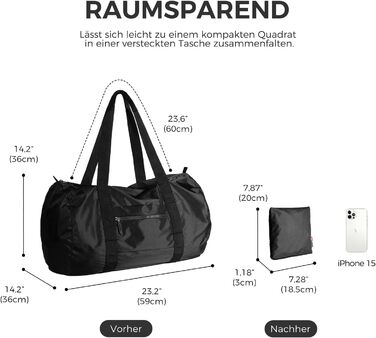 Складана спортивна сумка об&39ємом 45 л водовідштовхувальна спортивна сумка для тренажерного залу, портативна сумка на вихідні, легка для подорожей, фітнесу та кемпінгу (чорна) Чорний 45 л