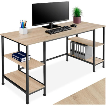 Промисловий офісний стіл з 4 полицями, 137x55x75 см, Комп&39ютерний стіл, Стіл для ПК, Ігровий стіл, Робочий стіл, Меблі для домашнього офісу, Світла промислова деревина, Дуб Сонома