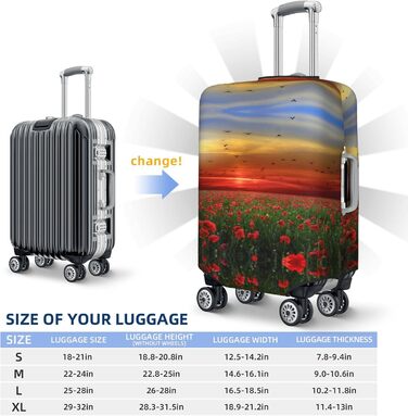 Чохол для валізи Поле маків на заході сонця - еластичний захист від подряпин та пилу, чорний, розмір 95