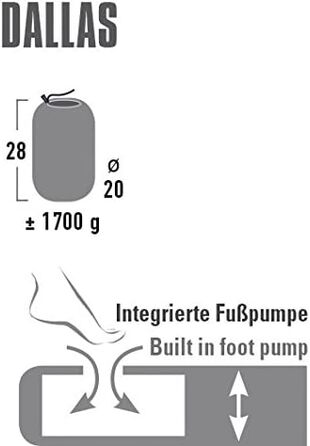 Надувний легкий матрац High Peak Dallas, вбудований ножний насос, килимок для сну, для кемпінгу, фестивалів, подорожей, трекінгу, пляжу, в комплекті мішок для речей, компактний, 197x70 см, товщина 10 см, 1700 г