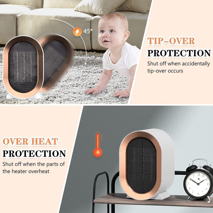 Енергозберігаючий невеликий вентилятор-обігрівач, керамічний нагрівальний елемент 220 В 1200 Вт, 2 режими, тихий електричний обігрівач із захистом від перегріву, внутрішній обігрівач для спальні, вітальні, офісу