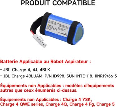 Літій-іонний акумулятор CITYORK 3.7V 10200mAh для JBL Charge 4, 4J, 4BLK, сумісний з Charge 4BLUAM, номер артикулу ID998, SUN-INTE-118, заміна 1INR19/66-3