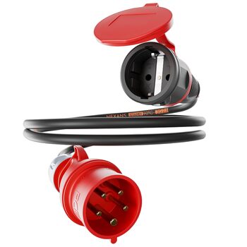 Адаптер NWP 1,5 м 16A 400V з високовольтної вилки на розетку Schuko 230V - IP44 - гумовий шланг 3x2,5 мм