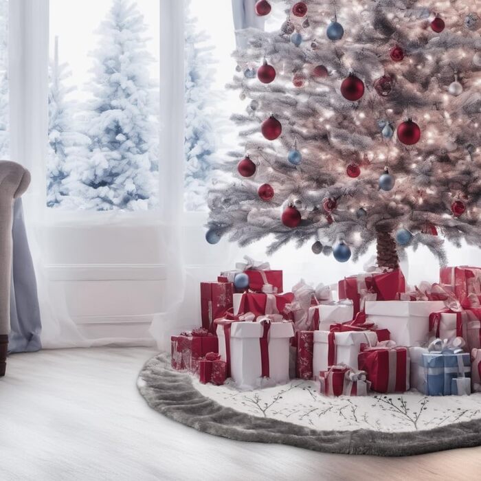 Різдвяний коврик під ялинку 90 см срібний Lanpn