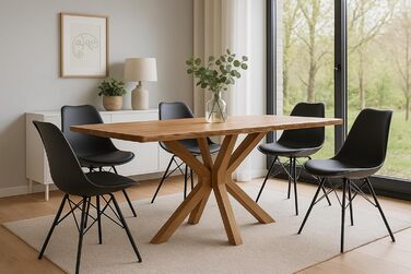 Обідній стіл SAM Prague 140 x 80 см Масив акації Натуральний колір З натуральним краєм Основа з павутини Легкий у догляді обідній стіл/стіл з натуральним краєм/кухонний стіл 140 x 80 см, акація, натуральна