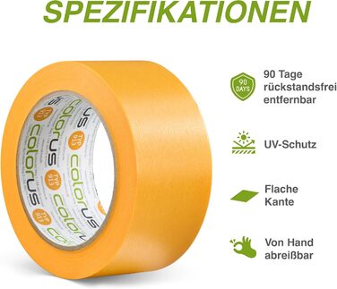 Професійна малярська золота стрічка М&39яка стрічка Малярська малярська стрічка 50 мм x 50 м, стійка до ультрафіолету Клейка стрічка для чітких країв фарби Малярська стрічка, малярська стрічка для фарби, стрічка для покриття фарби 50 мм, 3 шт.