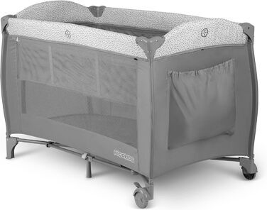 Дитяче ліжечко Ricokids з матрацом, 125 x 65 x 78 см, дорожнє ліжечко, вагою до 15 кг, 2 колеса з гальмами, бічний вхід, сумка для перенесення, функція гойдання, ігрова арка, пеленальний столик, складний, світло-сірий