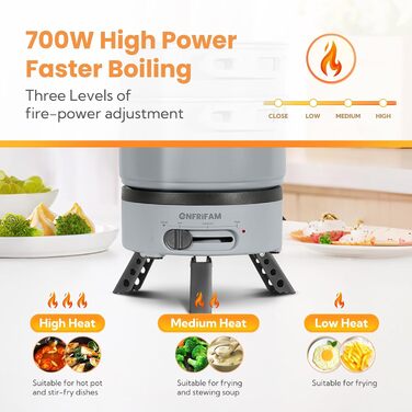 Електричний горщик для гарячої каструлі ENFRIFAM, портативний набір каструль для приготування їжі з горщиками та сковородою зі складною ручкою для автофургону, гуртожитку, офісу, на відкритому повітрі, кемпінгу, каструля для супу 1,8 л 0,75 л сковорода сі
