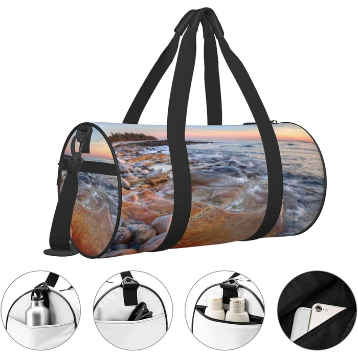 Спортивна сумка для подорожей, пляжу та відпочинку Мауї. Чорна сумка-органайзер з принтом Захід сонця на Гаваях, універсальний розмір.
