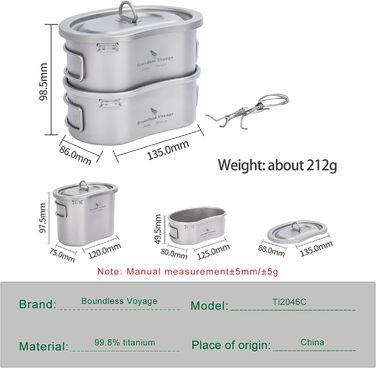 Безмежна подорож Titan Camping Pot Set з надлегким ланч-боксом Портативна миска Посуд для пікніка Посуд для столового посуду Титан