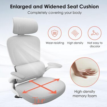 Ергономічне офісне крісло Farini, комп&39ютерне крісло з колесами, письмове крісло для комфортного домашнього офісу, крісло керівника з регульованою висотою та підголівником, сірий/білий 1680-сірий/білий з підголівником