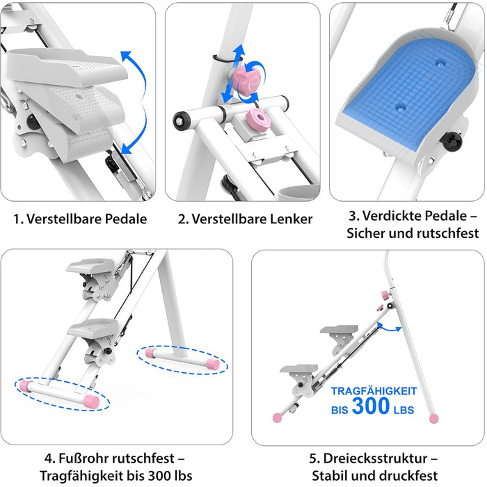 Степер для домашнього використання покращений пристрій для вертикального скелелазіння, тренажер для скелелазіння для тренувань усього тіла зі стабільною конструкцією рами та регульованими ручками, рожевий