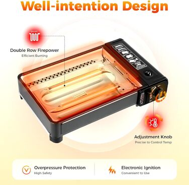 Портативна газова плита-гриль 2-в-1, портативна газова плита на бутані з набором аксесуарів для гриля, газова плита-гриль для кемпінгу, використання на вулиці та в приміщенні, чорна