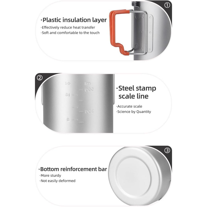 Титановий кемпінговий горщик об&39ємом 750 мл з кришкою, надлегкий для використання на відкритому повітрі, портативні кавові чашки, титанові кухлі, складна ручка