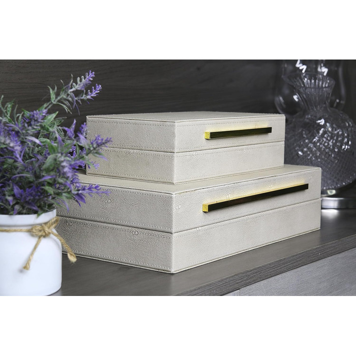 Сучасна декоративна скринька зі штучної шкіри, декоративні скриньки для зберігання з кришками для дому, велика багатофункціональна скринька для зберігання ювелірних виробів, органайзер (білий) кольору слонової кістки, 2 шт. 2PSC