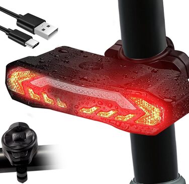 Велосипедна сигналізація Meichoon з функцією повороту USB акумуляторний пульт дистанційного керування протиугінний велосипедний сигналізатор автоматичне ввімкнення/вимкнення водонепроникний для безпеки велоспорту вночі, їзди в горах