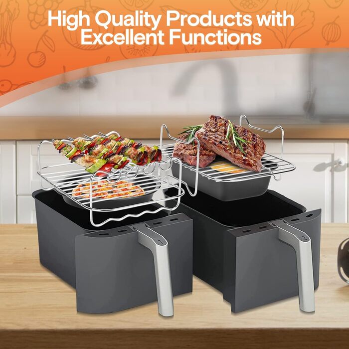 Аксесуари для фритюрниці Weigudoc із 9 предметів, набір аксесуарів для фритюрниці з подвійним кошиком для двозонної фритюрниці Ninja Foodi Instant Vortex 7.6 л-9.6 л