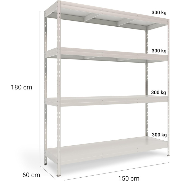 Міцний стелаж RIVETGreen XL 180x150x50 см 4 полиці HDF вантажопідйомність 700 кг металевий стелаж з переробленої сталі білий лак вставна система регульована висота екологічний та міцний