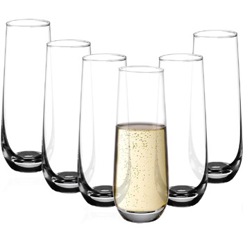 Набір келихів для шампанського Amisglass, 6 шт. , келихи для шампанського 300 мл, прозоре кришталеве скло, кришталево чиста чистот
