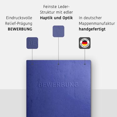 Трисекційних папок для аплікацій, синього кольору, з 2 затискними рейками з текстурою тонкої шкіри - високоякісне тиснення &quotAPPLICATION&quot - безпосередньо від виробника STRATAG, 10