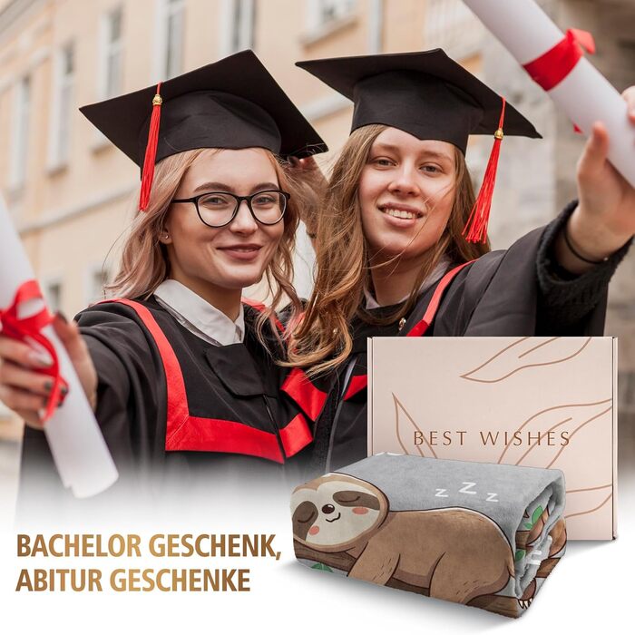 Подарунок на ступінь бакалавра, подарунки на випускний у середній школі, подарунок на ступінь магістра - м&39які подарунки-ковдри для успішного складання іспитів, подарунок на докторат, лінивець з ступенем, сірий, 50&39 x 60&39