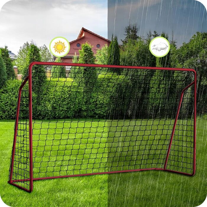 Дитячі футбольні ворота, переносні сталеві ворота з сіткою та кріпленнями до землі, футбольні ворота для дітей у саду та тренувань на свіжому повітрі, стійкі до атмосферних впливів та стійкі, червоні, 240 x 150 x 90 см