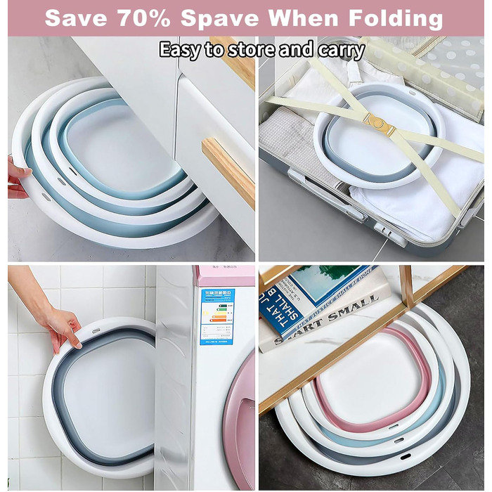 Складана мийка для миття посуду, 9 л, портативна мийка, силіконовий пластиковий кошик, багатоцільова мийка для подорожей на природі, кемпінгова мийка, компактна, складана, рожевий S, M, синій білий