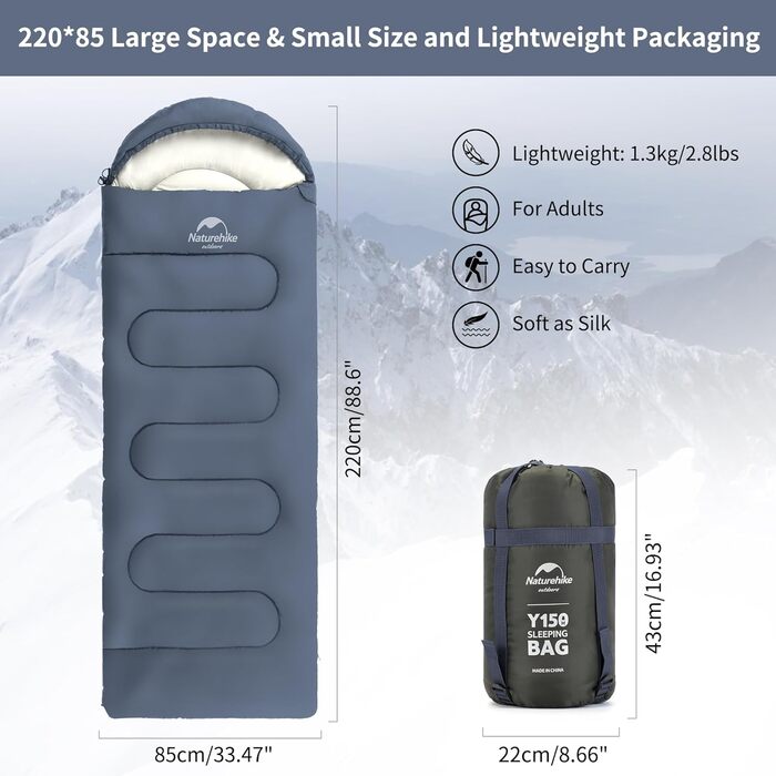 Спальний мішок Naturehike з капюшоном, спальний мішок-ковдра для кемпінгу, легкий та зручний, ідеально підходить для пригод на природі та подорожей, темно-синій-лівий (11C)