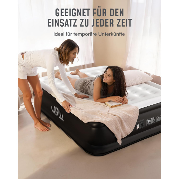 Надувний матрац Airefina для 2 осіб, самонадувальний, з вбудованим насосом, надувається за 3 хвилини, надувний матрац для кемпінгу та домашнього використання, міцне гостьове ліжко - 203 x 152 x 46 см, двоспальне (46 см)