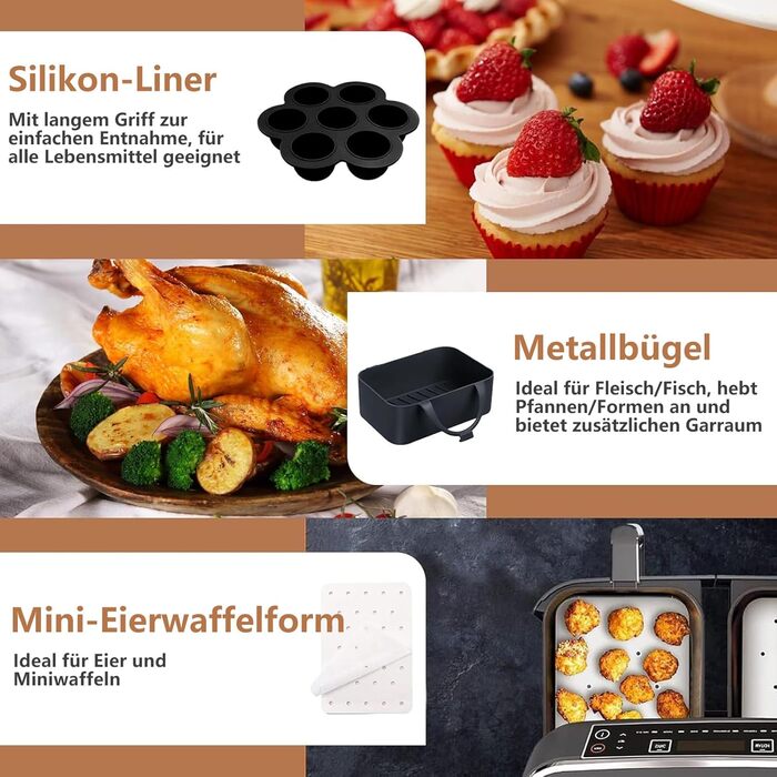 Аксесуари Аерофритюрниця для Ninja Foodi AF300EU AF400EU, 2024 нові аксесуари для двозонної фритюрниці, аксесуари для фритюрниці, включаючи форму для випічки, силіконову форму, вкладиші, решітки 20 шт., 20 шт.