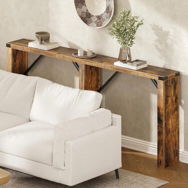 Консольний столик, довгий вузький стіл для коридору, столик для передпокою, за диваном, промисловий дизайн, з металевими стійками, для вузьких приміщень, вхідна зона, коридор, вітальня, вінтажний коричневий XCT30BR