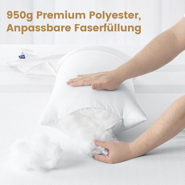 Подушка BedStory 40x80, 2 шт., зі знімним чохлом з бамбукового волокна, антикліщова та антибактеріальна, подушки виготовлені з мікрофібри 950 г x 2, гіпоалергенні, зручні, м&39які та дихаючі, 2 шт. (1 упаковка) 40x80 см