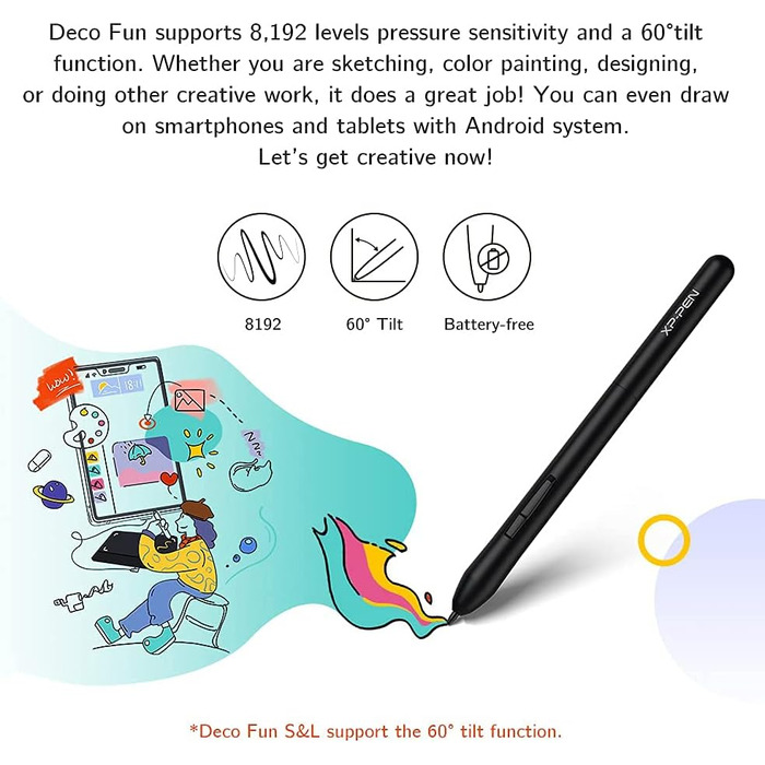 Графічний планшет XP-PEN Deco Fun XS 4.8'x3 з безбатарейним пером 8192 Лоток для цифрового друку (чорний) Чорний