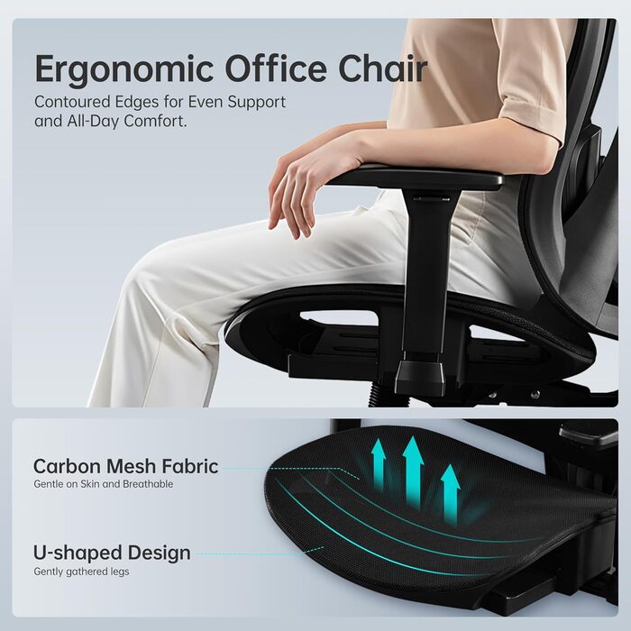 Ергономічне офісне крісло Storeo Imp, до 150 кг, карбонова сітка / метал, чорний