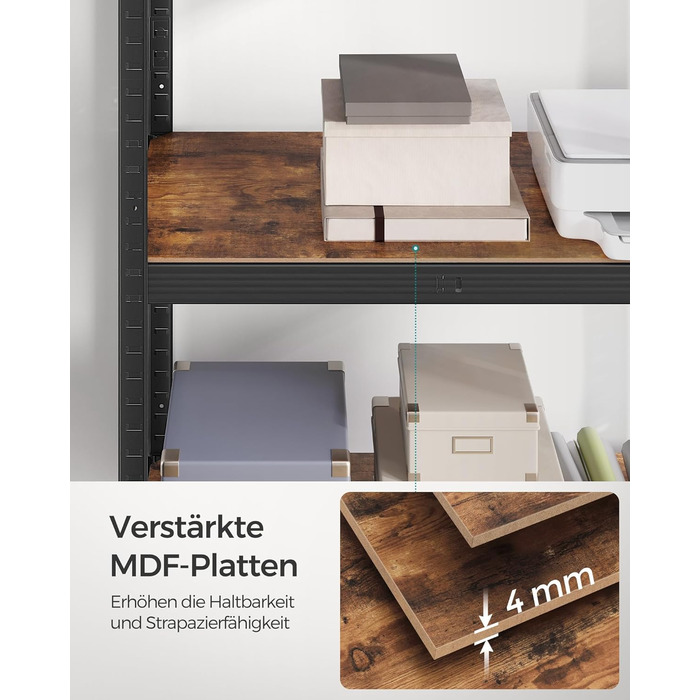 Окремостояча полиця, книжкова шафа, полиця для зберігання, 5 полиць, кухонна полиця, полиця, 30 x 75 x 150 см, вантажопідйомність до 650 кг, регульовані полиці, промисловий дизайн, вінтажний коричнево-чорний GLR030B01 30 x 75 x 150 см Вінтажний коричневий