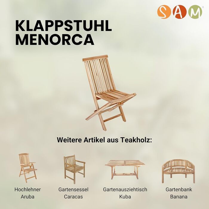 Балконне крісло SAM Menorca Масив тикового дерева Розкладне садове крісло Складаний стілець/дерев'яний стілець для балкона, саду та тераси Прості в догляді садові меблі одномісне крісло з тика