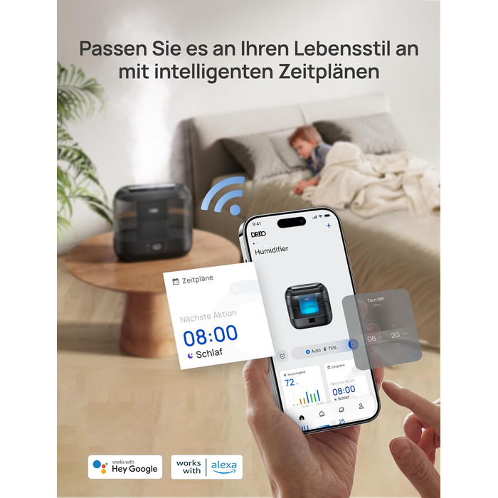 Розумний зволожувач повітря Dreo для спальні, супер великий зволожувач повітря з масляним дифузором і нічним світлом, з верхнім на