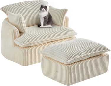 Звичайний розкладний компресійний диван-крісло, одномісний диван з підставкою для ніг, м&39який та зручний пеленальний диван, диван з подушками для підлокітників (бежевий)