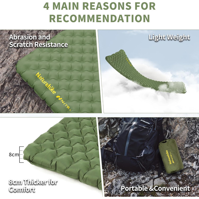 Килимок для кемпінгу, ультралегкий, 4 сезони (15), самонадувальний, з надувним мішком, міцний, високий коефіцієнт теплоізоляції, висока ізоляція, для зими, прямокутний - 196*64, 4.6R -