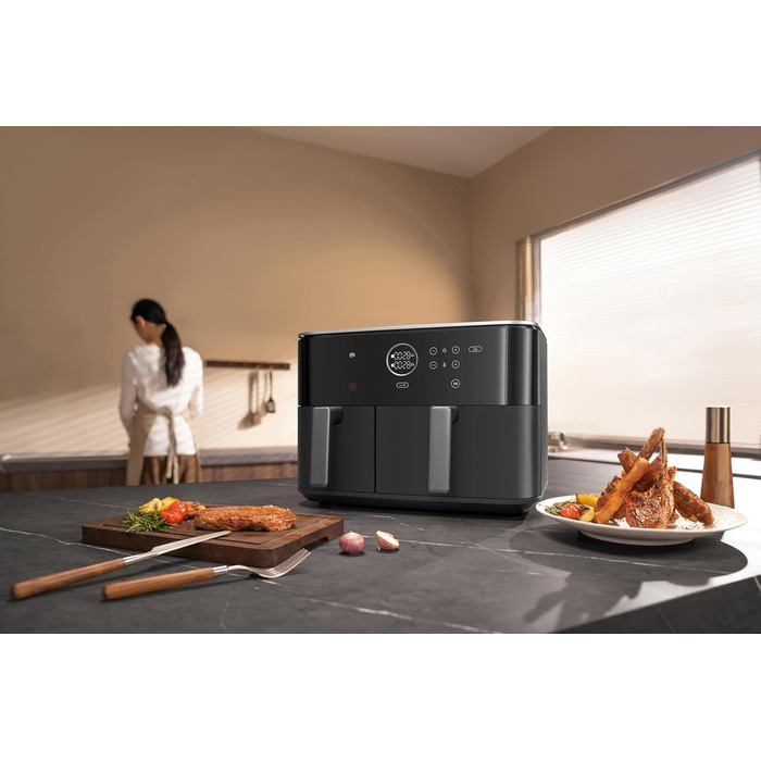 Аерофритюрниця Xiaomi Dual Zone 10л (3,5л 6,5л), 230C, функція SYNC, 9 режимів, 2700Вт, сенсорне керування, чорна