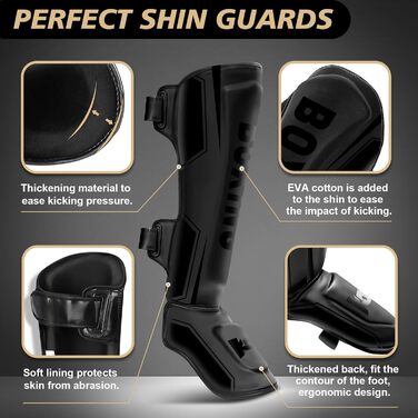 Щитки для гомілок NZQXJXZ для кікбоксингу та муай-тай, регульовані захисні накладки на ноги із захистом підйому стопи, спорядження для тренувань з бойових мистецтв, ММА та спарингу