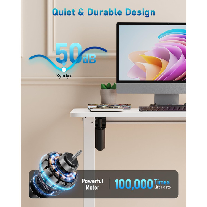 Стіл з регульованою висотою, 80x60 см, високоякісна стільниця, електричне регулювання висоти столу, комп&39ютерний стіл з функцією пам&39яті, білий