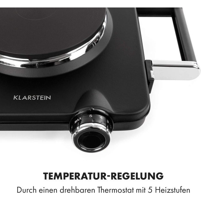 Електрична подвійна конфорка Klarstein Cookorama, 2250 Вт, маса варильних поверхонь 150/180 мм Ø, світлові індикатори, ручки для захоплення, 5 рівнів, варильна поверхня, кемпінг, чорний чорний 2250 Вт