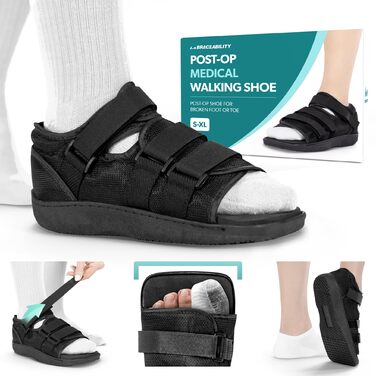 Післяопераційне взуття для переломів стоп або пальців Медичне/хірургічне гіпсове взуття, ортез для стресових переломів та ортопедичні сандалі з твердою підошвою (середній розмір - жіночий)