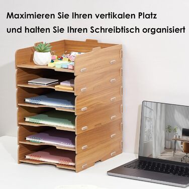 Штабелювані лотки для зберігання, 6 шт. , офісний органайзер, лоток для листів на столі, дерев&39яний для лотка для документів/лотка для паперу, лоток для файлів A4, коричневий, 6 шт.