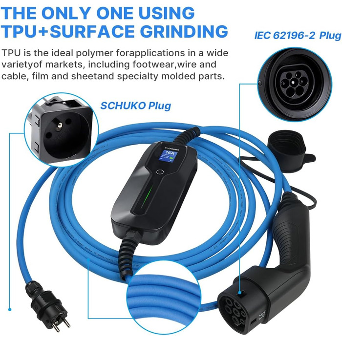 Тип 2 зарядний пристрій для електромобілів, портативний режим 2 16А зарядний кабель для електромобілів з вилкою Schuko для стандар