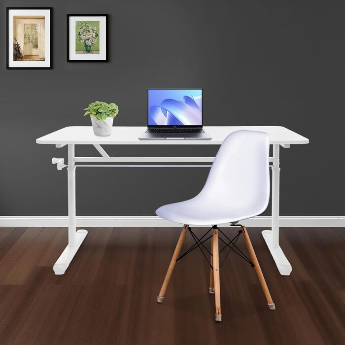 Стіл з регульованою висотою для домашнього офісу, стіл з ручним регулюванням висоти та ручкою, 120x60 см, для сидіння та стояння, вантажопідйомність до 100 кг, білий